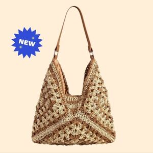 NEW Boho Crochet Straw Shoulder Bag – Sturdy Paper Rope, Tan & Natural